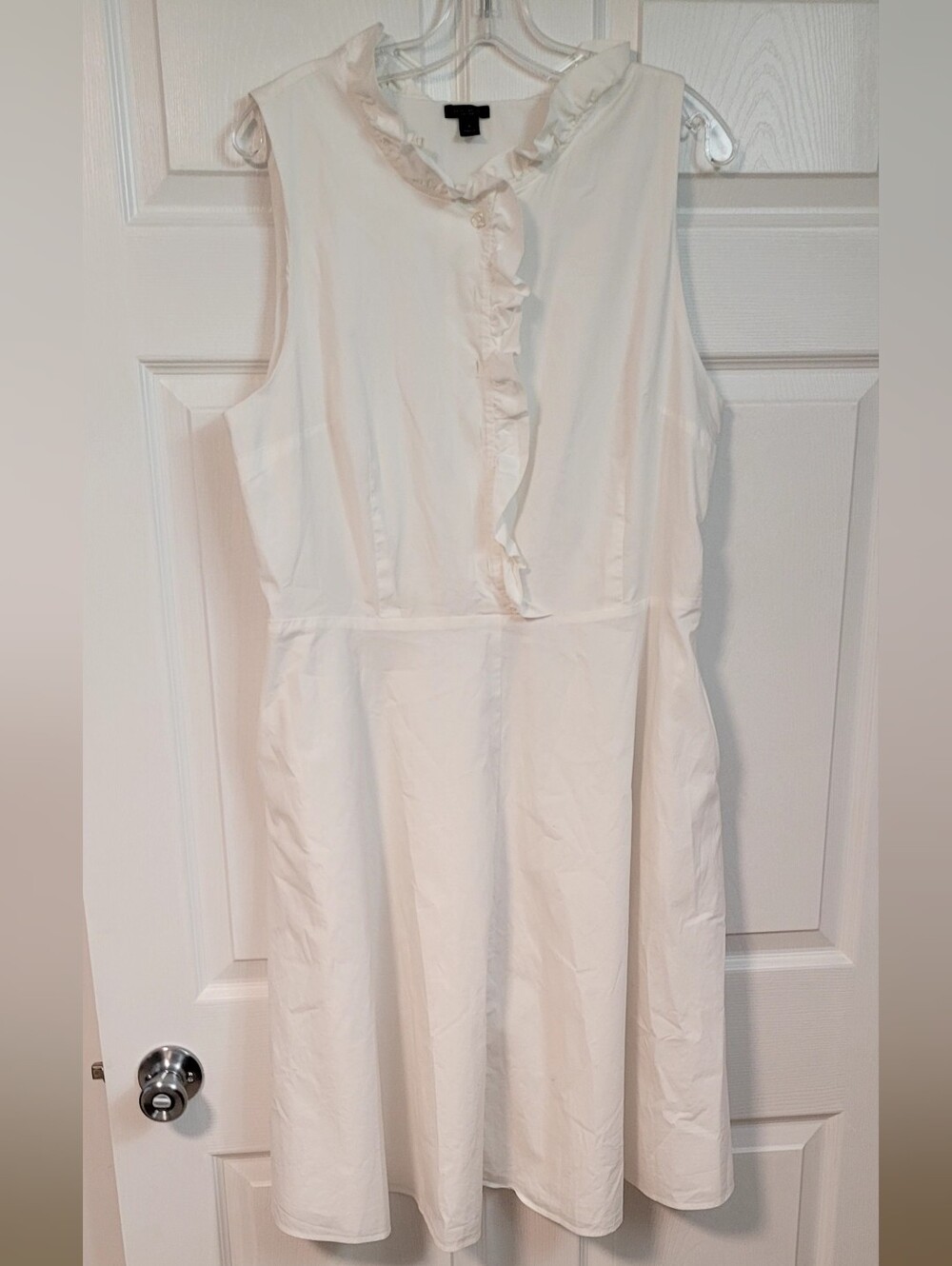 Ann Taylor Factory Cream Sleeveless Ruffle-Front Midi Dress